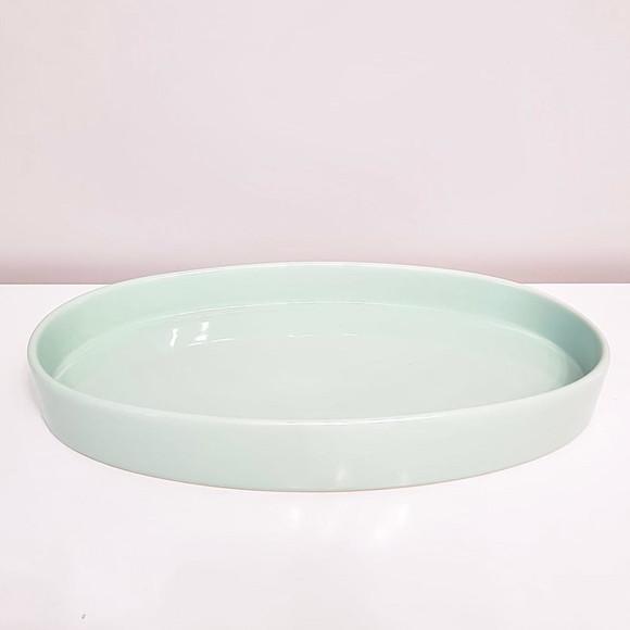 Bandeja de Cerâmica Oval Verde Bebê