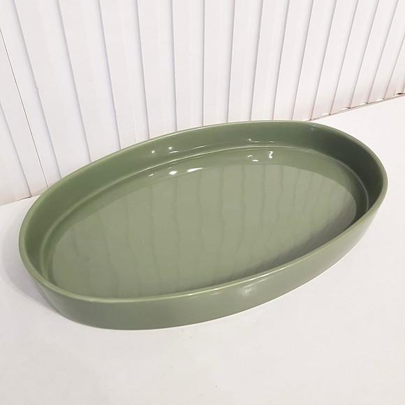 Bandeja de Cerâmica Oval Verde Militar / Oliva Kit Higiene