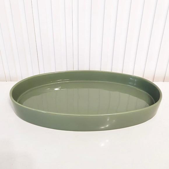 Bandeja de Cerâmica Oval Verde Militar / Oliva Kit Higiene