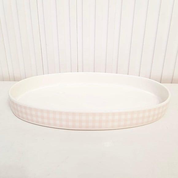Bandeja de Cerâmica Oval Xadrez Rosa Rosé