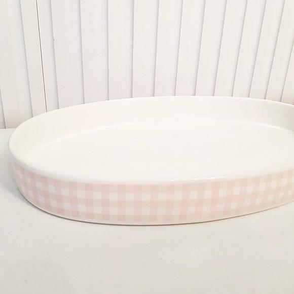 Bandeja de Cerâmica Oval Xadrez Rosa Rosé