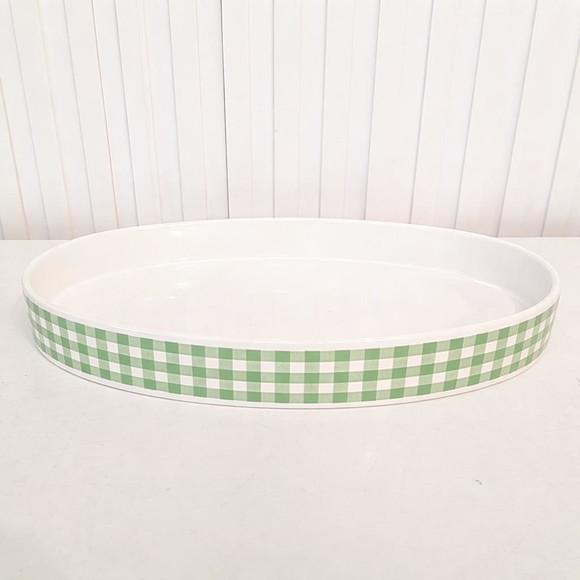 Bandeja de Cerâmica Oval Xadrez Verde para Kit Higiene Bebê