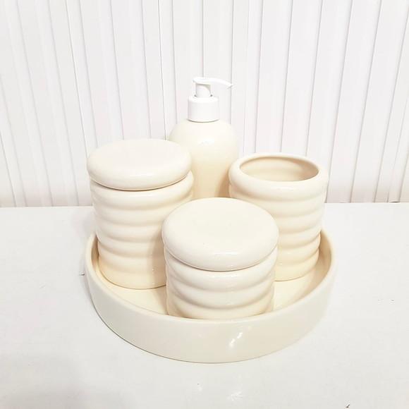 Bandeja de Cerâmica Redonda Pequena Creme Nude