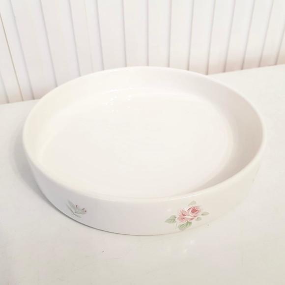 Bandeja de Cerâmica Redonda Pequena Branca Estampa Floral