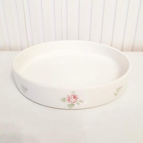 Bandeja de Cerâmica Redonda Pequena Branca Estampa Floral