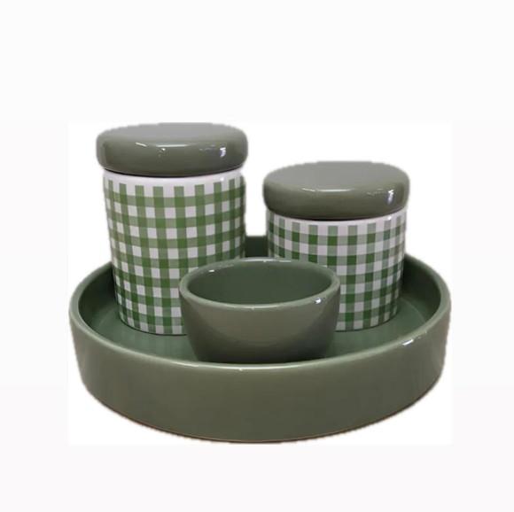Bandeja de Cerâmica Redonda Pequena Verde Militar / Oliva