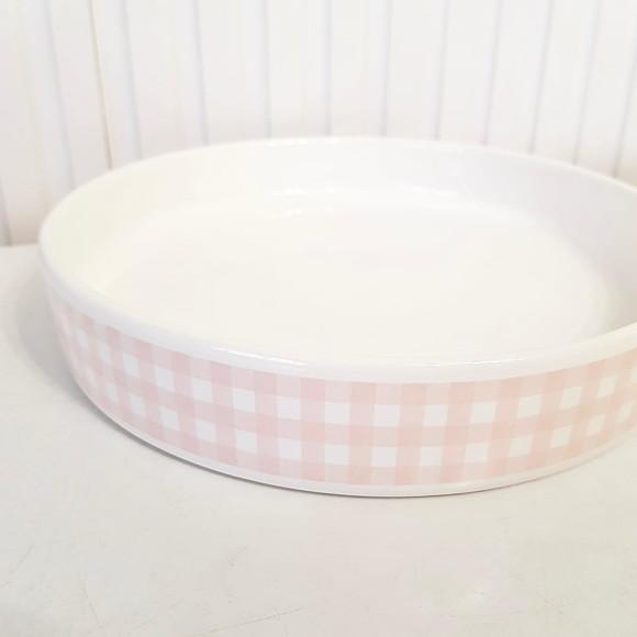Bandeja de Cerâmica Redonda Pequena Xadrez Rosa Rosé