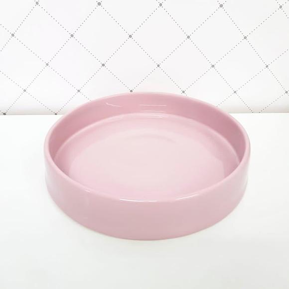 Bandeja de Cerâmica Redonda Pequena Rosa Bebê