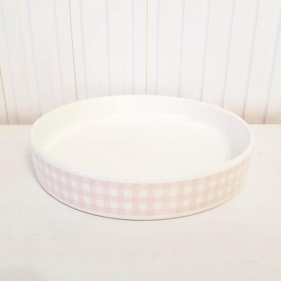 Bandeja de Cerâmica Redonda Pequena Xadrez Rosa Rosé