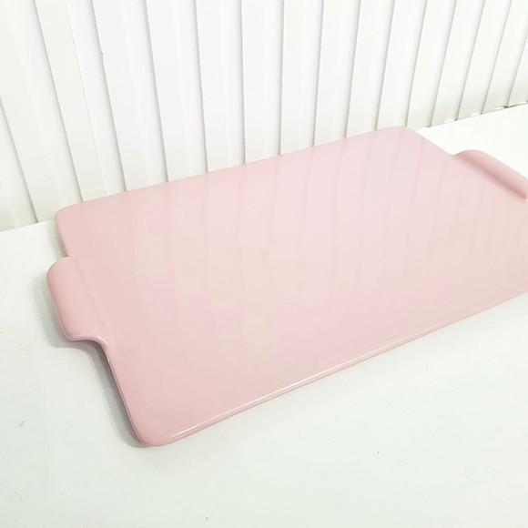 Bandeja de Cerâmica Reta Rosa Bebê para Kit Higiene Bebê