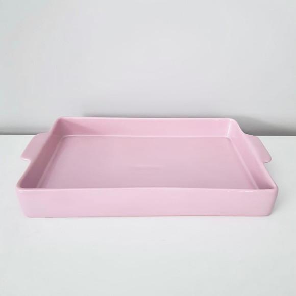 Bandeja de Cerâmica Retangular 20x30cm - Rosa Bebê