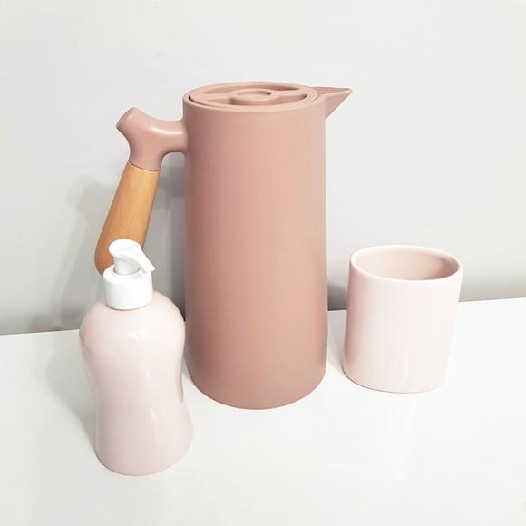 Garrafa Térmica 1l Nórdica Nude Rosa - Cabo de Madeira