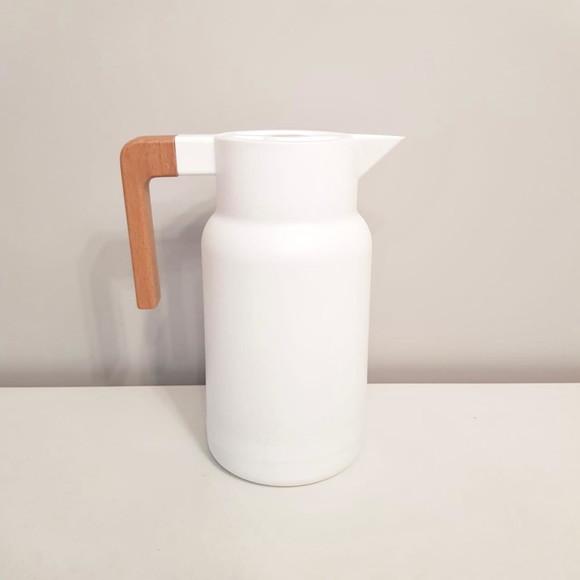 Garrafa Térmica 1l Organic Branca - Cabo em Bambu