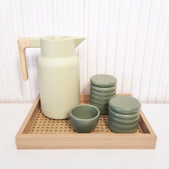 Garrafa Térmica 1l Organic Verde Menta - Cabo em Bambu