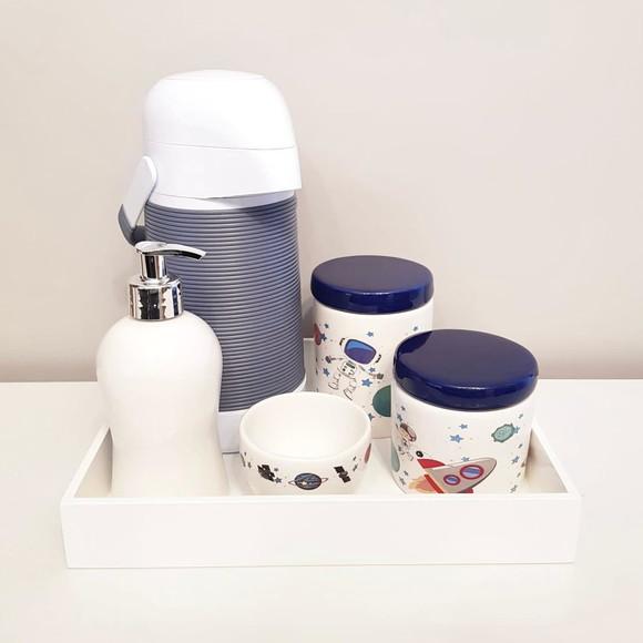 Garrafa Térmica com Capa Alinhavada Azul Jeans para Higiene