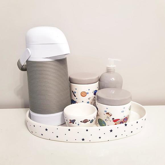 Garrafa Térmica com Capa Alinhavada Cinza para Kit Higiene
