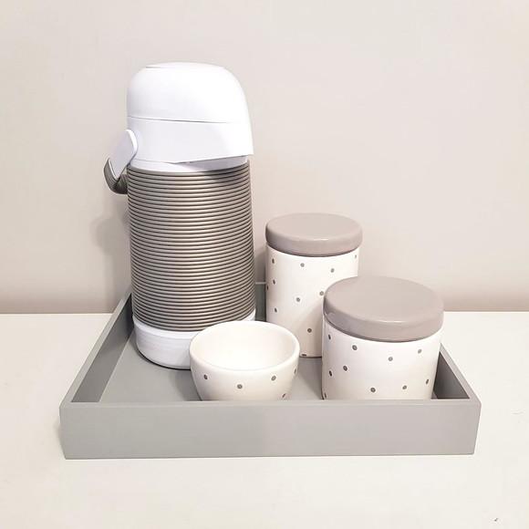 Garrafa Térmica com Capa Alinhavada Cinza para Kit Higiene