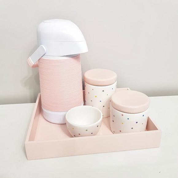 Garrafa Térmica com Capa Alinhavada Rosa / Rosé para Higiene