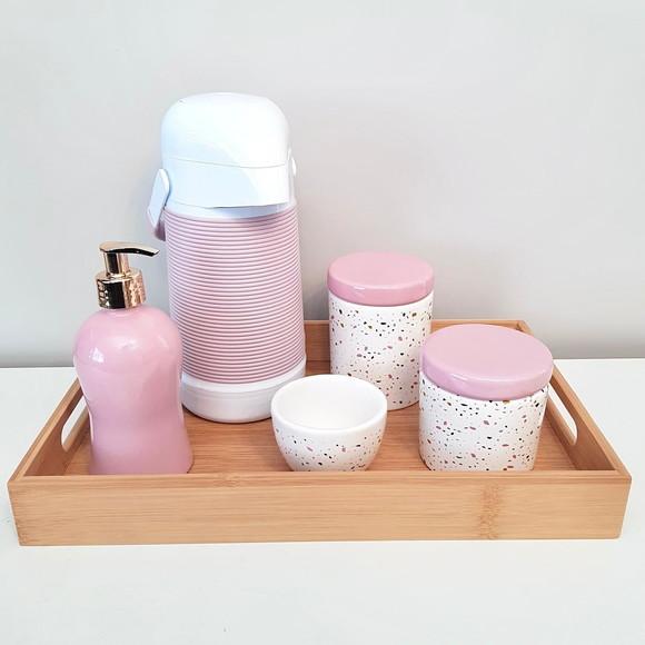 Garrafa Térmica com Capa Alinhavada Rosa Antigo para Higiene