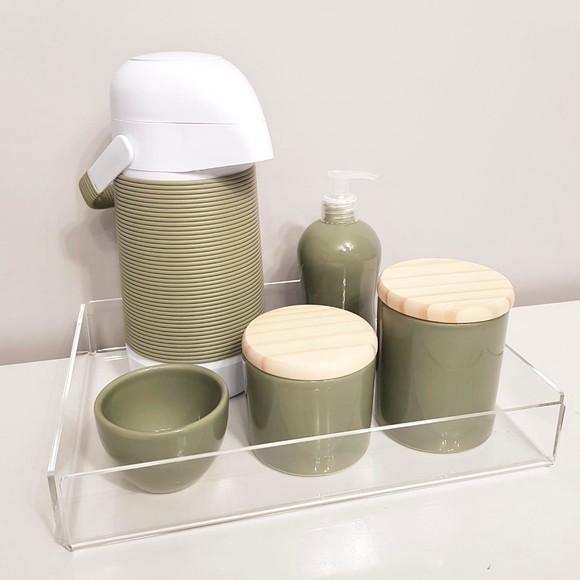 Garrafa Térmica com Capa Alinhavada Verde Oliva Kit Higiene