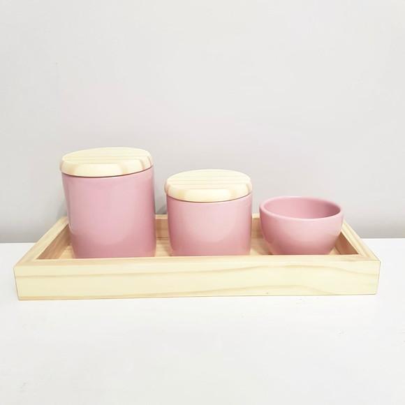 Kit Higiene 13x33cm Rosa Bebê Madeira Pinus