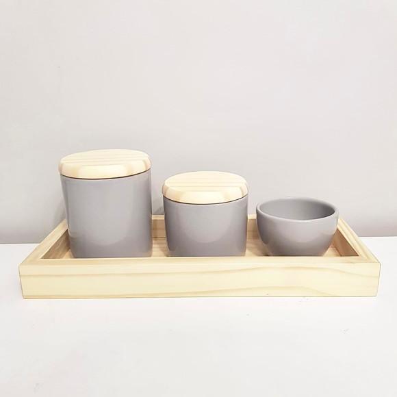 Kit Higiene 13x33cm Cinza Madeira Pinus