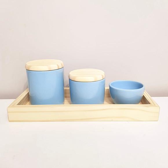 Kit Higiene 13x33cm Azul Bebê Madeira Pinus