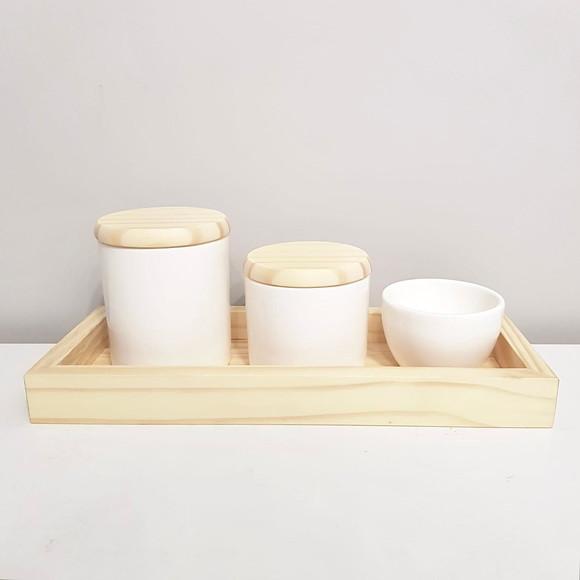 Kit Higiene 13x33cm Branco Madeira Pinus