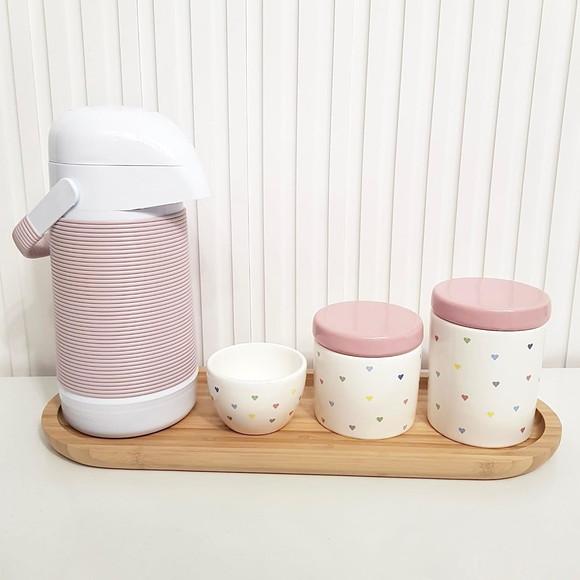 Kit Higiene 16x44cm Coraçõezinhos - Branco e Rosa