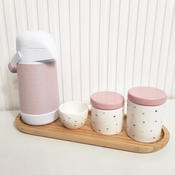 Kit Higiene 16x44cm Coraçõezinhos - Branco e Rosa