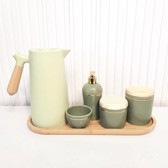Kit Higiene 16x44cm Verde Militar Filete Dourado