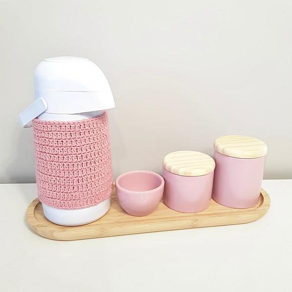 Kit Higiene 16x44cm Rosa Bebê Pinus - Bandeja Bambu