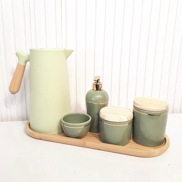 Kit Higiene 16x44cm Verde Militar Filete Dourado