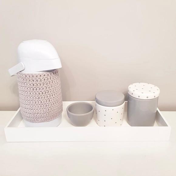 Kit Higiene 16x45cm Branco com Poás Cinzas