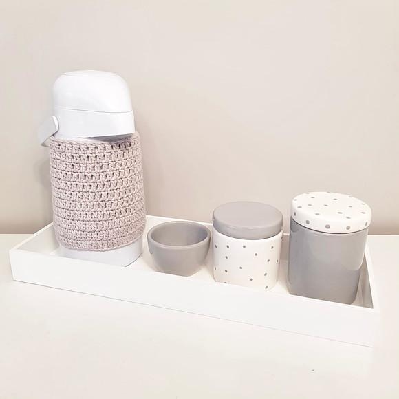 Kit Higiene 16x45cm Branco com Poás Cinzas