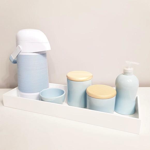 Kit Higiene 16x45cm Azul Antigo e Branco - Tampa Pinus