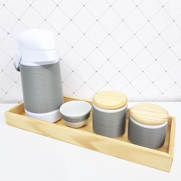 Kit Higiene 16x45cm Cinza Alinhavado - Pinus