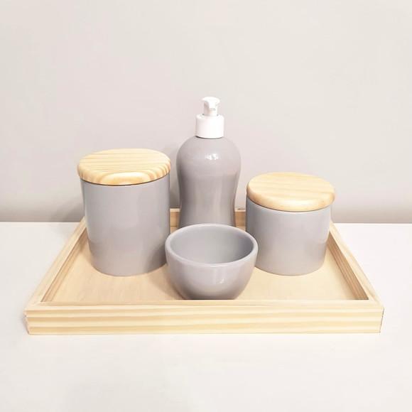 Kit Higiene 22x32cm Cinza 5 Peças - Pinus