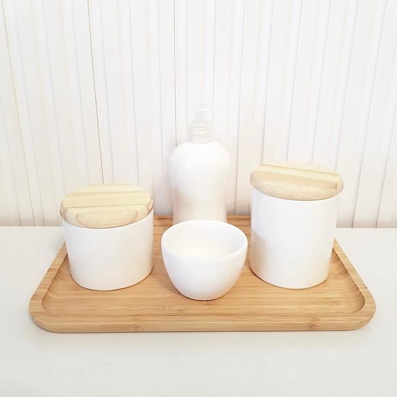 Kit Higiene 22x33cm Branco - Bandeja Bambu
