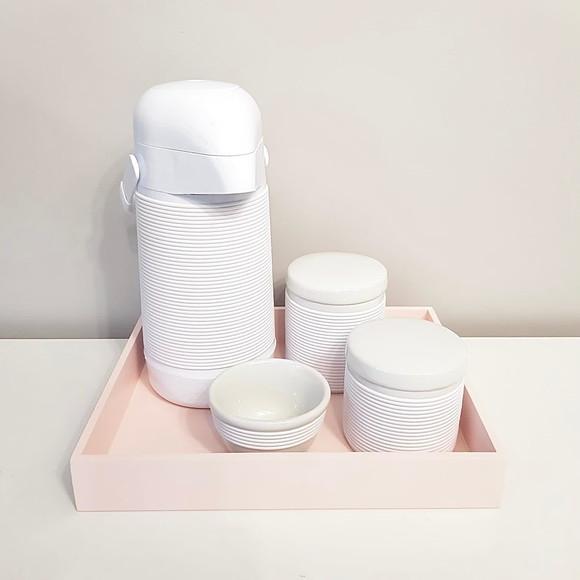 Kit Higiene 23x29cm Alinhavado Branco - Bandeja Rosa