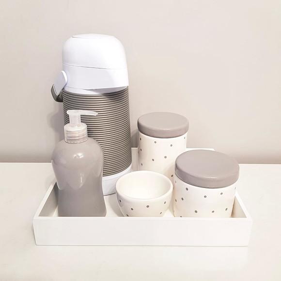 Kit Higiene 23x29cm Cinza e Branco Poás
