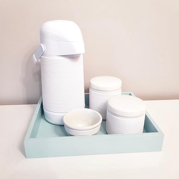 Kit Higiene 23x29cm Azul e Branco Alinhavado