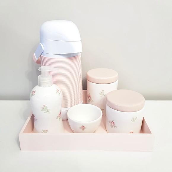 Kit Higiene 23x29cm Floral Rosé e Branco - Térm. Alinhavada
