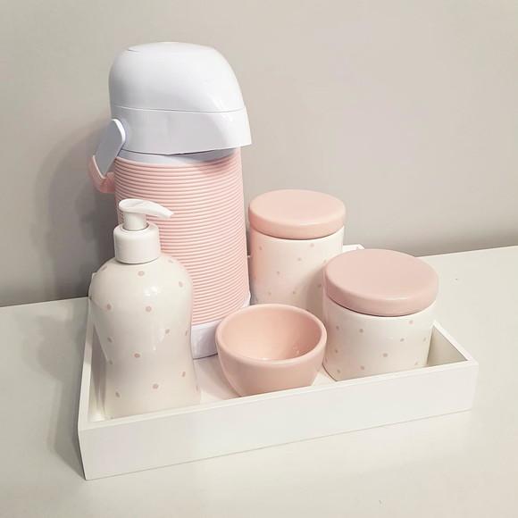 Kit Higiene 23x29cm Poás Rosé e Branco - Térmica Alinhavada