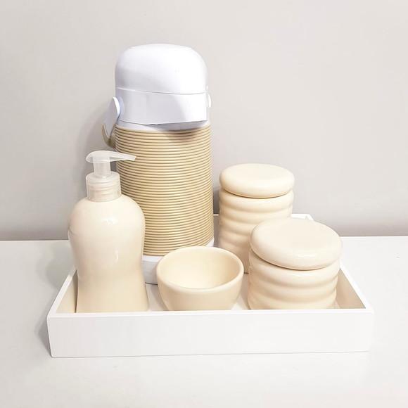 Kit Higiene 23x29cm Ondulado Creme e Branco
