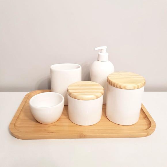 Kit Higiene 23x33cm Branco - Bandeja Bambu