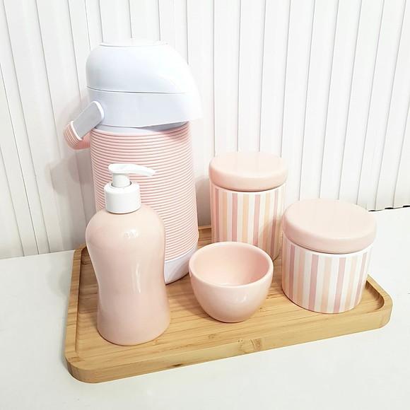 Kit Higiene 23x33cm Listras Rosa Rosé - Térmica Alinhavada