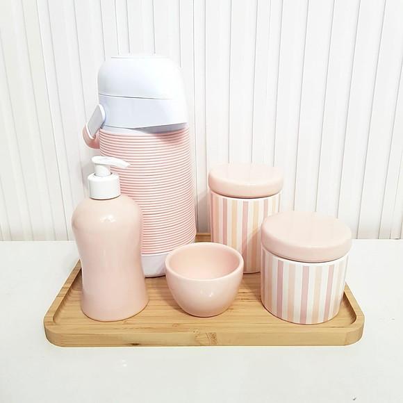 Kit Higiene 23x33cm Listras Rosa Rosé - Térmica Alinhavada