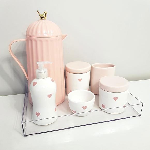 Kit Higiene 25x35cm Corações Rosa Rosé - Completo