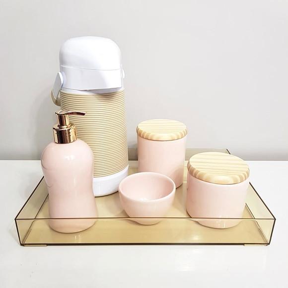 Kit Higiene 25x35cm Rosé e Bege - Bandeja Âmbar